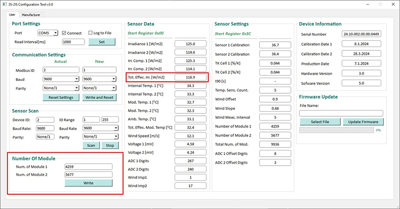 Dual Orientation Irradiance Sensor’s Configuration Tool